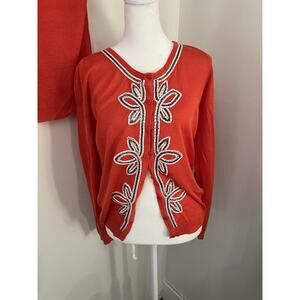 Michael Simon Beaded Embroidered Two Piece Modal Cardigan And Tank Top Set Sz L